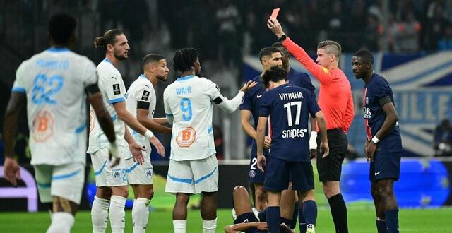 photo le joueur de l’om amine harit a reçu un carton rouge à la 20e minute du classique de ligue 1 contre le psg dimanche. © photo : miguel medina / afp