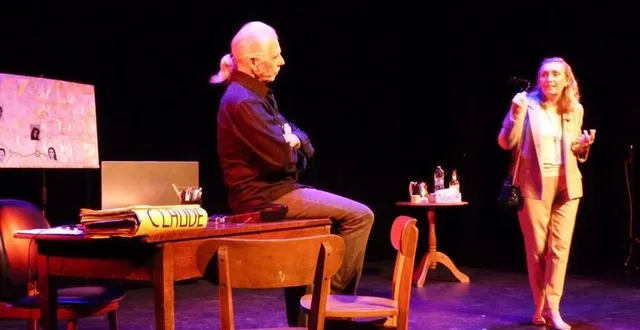 photo  adda vernet, à droite, est l’auteure de la pièce policière. elle la jouait avec dominique renaudin, qui endosse le rôle de l’inspecteur.  &copy;  ouest-france. 