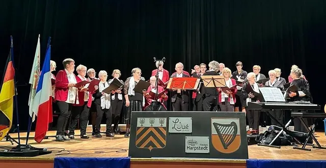 photo  en signe d’amitié, la ville d’harpstedt a offert aux louésiens une représentation encadrée des armoiries des deux communes  &copy;  le maine libre 