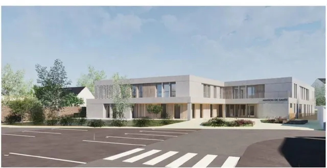 photo  la future maison de santé du pays sabolien, qui se situera près de la gare de sablé-sur-sarthe, a perdu son parement en brique pour des raisons économiques.  &copy;  nomade architectes 
