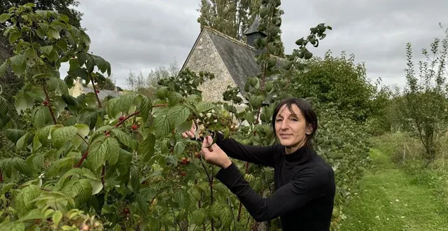 photo  ancienne danseuse, géraldine cany s’épanouit dans son jardin aux quinze variétés de framboisiers, dans le sud-sarthe.  &copy;  yanne boloh 