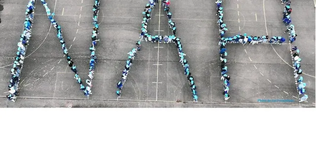 photo  tous les élèves rassemblés s’engagent pour dire « non au harcèlement ».  &copy;  luc pouyadoux 