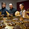 photo de gauche à droite : élise, responsable de la boutique, alan, pâtissier et chocolatier, djamal, le patron et maïlys, la patronne.