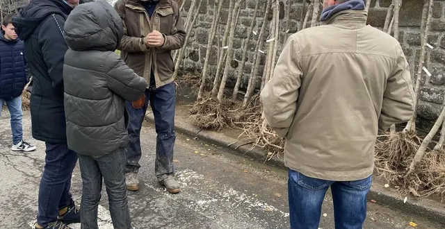 photo  samedi 23 novembre 2024, foire de la sainte-catherine à briouze. bertrand plançon, bonnet rouge sur la tête, renseigne. il y a deux ans, il a repris la pépinière les fruitiers de l’angerie, à saint-andré-de-briouze.  &copy;  ouest-france 