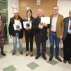 photo  les trois nominés, pierre mariande, sylvie charpentier et alain richard, avec le maire arnaud mongela, andré froger et arlette bouvier. 