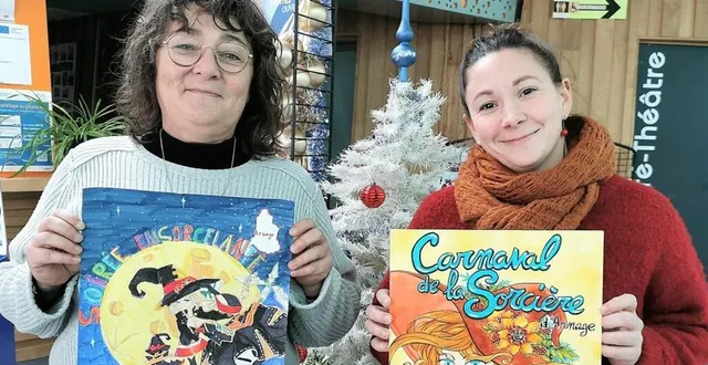 photo  marion chalain, à droite, avec l’affiche qui annoncera le grand défilé et laurence charretier, avec celle de la cérémonie d’ouverture.  &copy;  le maine libre 