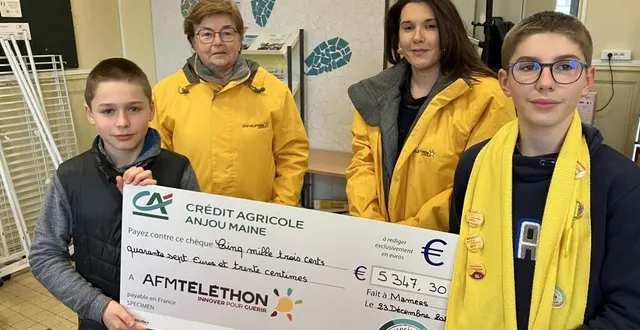 photo  timéo (à droite) et son petit frère léo (à gauche) ont été chaleureusement accueillis par la coordination téléthon du mans lors de la remise officielle du chèque.   &copy;  mamer’thon 