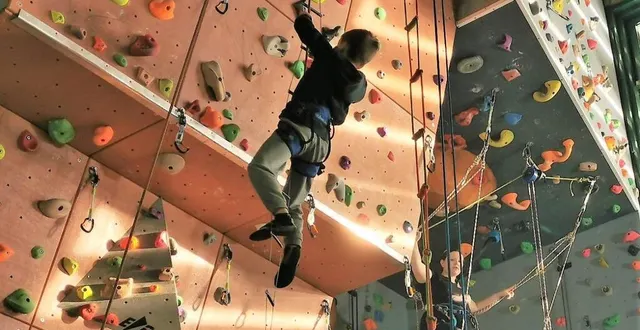 photo  petits et grands se sont fait plaisir sur les voies et le nid d’oiseau du mur lors de l’opération portes ouvertes de l’escalade en faveur du téléthon, le 30 novembre dernier.  &copy;  le maine libre. 