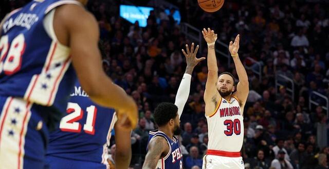 photo  stephen curry a réussi huit shoots à trois points, sur autant tentés. son record personnel.  ©  photo : getty images via afp 