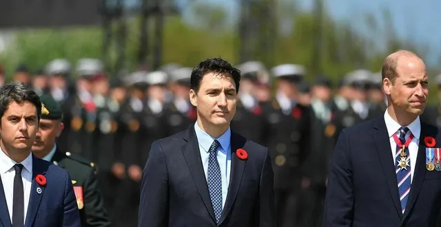 photo  le 6 juin 2024, justin trudeau, premier ministre du canada, a assisté à la cérémonie commémorative du d-day, à courseulles-sur-mer (calvados) avec gabriel attal, premier ministre, et le prince d’angleterre, william.  &copy;  archives mathis harpham / ouest-france 
