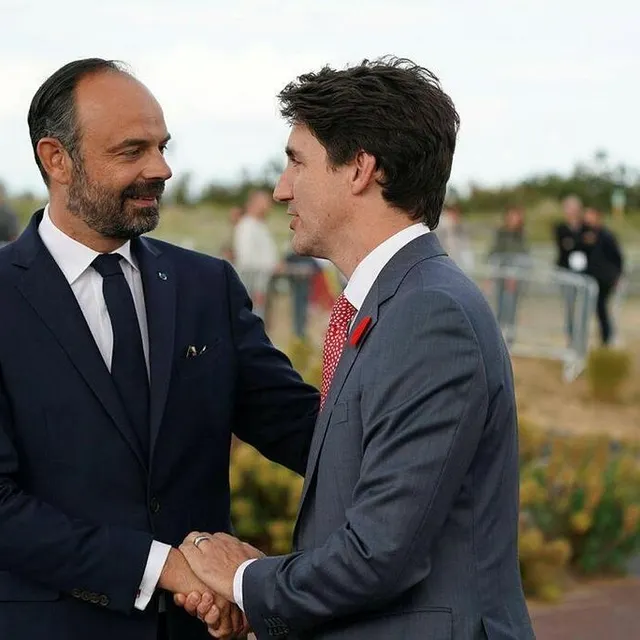 photo le 6 juin 2019, lors de la cérémonie internationale du 75e anniversaire du débarquement, à courseulles, en présence du premier ministre français de l’époque, edouard philippe.  ©  archives eddy lemaistre