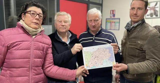 photo  les représentants d’associations anti-éoliennes : agathe de roffignac (adc trunoise), rodolphe de loynes (environnement autrement), dominique busson (eole en folie) et benjamin allemand (défense des monts). manque l’association opposée au projet à gouffern-en-auge.  &copy;  ouest-france 