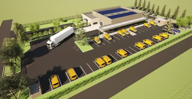 photo  un visuel de ce à quoi ressemblera la future plateforme de la poste dans la zone d’activités ouest park, sur le territoire de la commune du bailleul, dans le sud sarthe.  &copy;  emmanuel ollivier architecte 