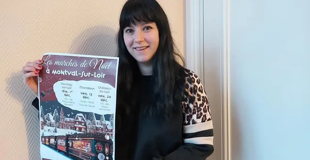 photo  leslie termeau présente l’une de ses créations, l’affiche annonçant les marchés de noël.  &copy;  le maine libre 