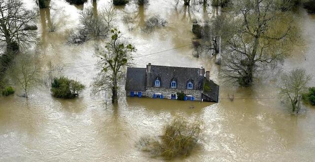 photo  certaines maisons près de la ville de guipry-messac ont été durement touchées par les inondations. photos hélicoptères réalisées le jeudi 30 janvier 2025.  ©  marc ollivier/ouest-france 