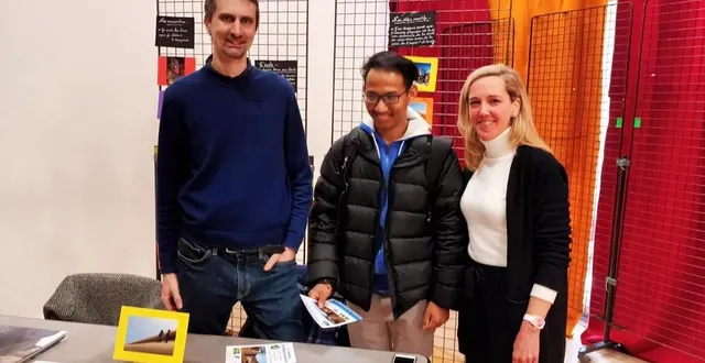 photo  de gauche à droite: oliver laporte, le sherpa sabin dangol, qui les a accompagnés, en 2019, jusqu’au camp de base de l’annapurna, à 5 000 m d’altitude, et cécile laporte.  &copy;  ouest-france 