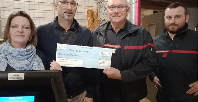 photo  les boulangers valérie et amando lopes ont remis un don de 500 € à l’œuvre des pupilles.  &copy;  le maine libre 
