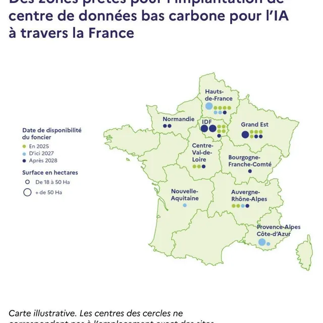 photo voici les régions concernées par les futurs data centers. carte transmise ce vendredi 7 février 2025 par l’élysée.  ©  elysée