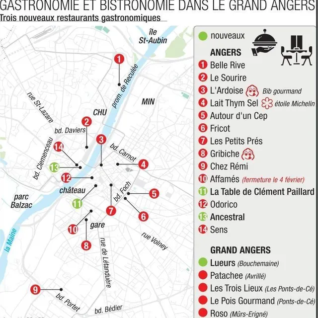 photo la carte des restaurants gastronomiques et bistronomiques à angers et ses alentours  ©  infographie co - gs