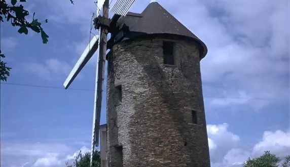 photo  sa construction en schiste, sa hauteur abritant trois paires de meules et ses ailes en bois font du moulin du rat, à challain-la-potherie, un patrimoine rare du haut-anjou.  &copy;  ama 