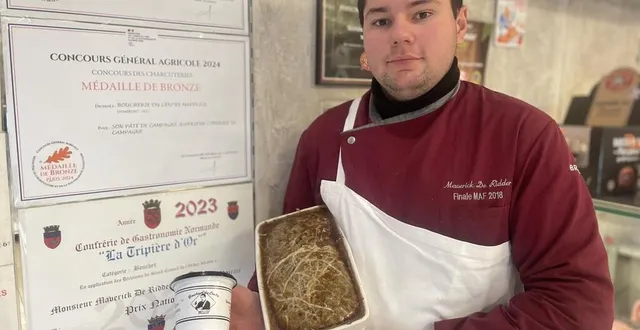 photo  maverick de ridder a repris la boucherie du centre de domfront-en-poiraie en juin 2022.  &copy;  ouest-france 