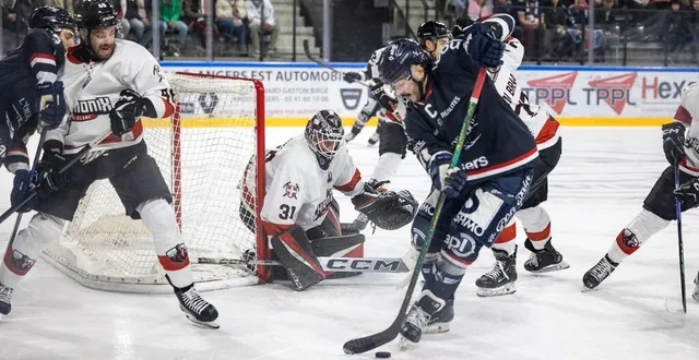 photo  angers, iceparc, hier. tom aubrun a bien gardé sa cage face aux ducs.  &copy;  co - régine lemarchand 