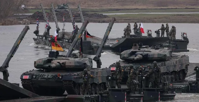 photo  des chars leopard 2 allemands et polonais lors d’un exercice de l’otan en pologne, en mars 2024.  &copy;  sean gallup / getty images via afp 