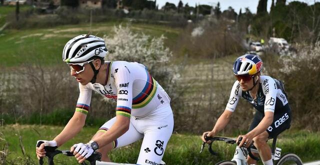 photo tadej pogacar a remporté les strade bianche 2025 ce samedi devant thomas pidcock. © marco bertorello / afp