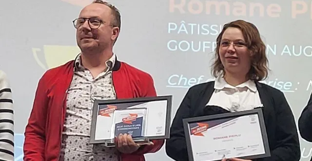 photo  l’émotion se lit sur les visages de nicolas chastellier et romane pieplu, récompensés pour la qualité de leur travail.  &copy;  ouest-france 