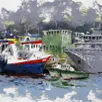 photo peinture à l’huile au couteau du port de concarneau par le sarthoismichel fourreaux.