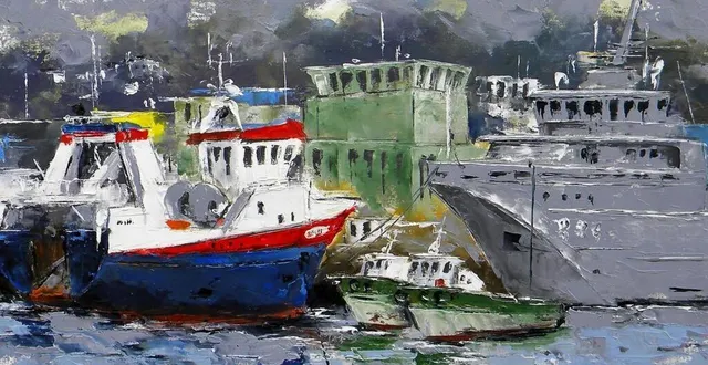 photo  peinture à l’huile au couteau du port de concarneau par le sarthoismichel fourreaux.  &copy;  le maine libre 