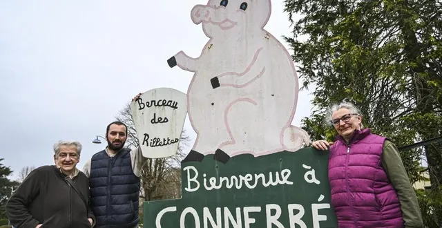 photo  connerré, vendredi 21 mars 2025. nicole, sullivan et gwenaëlle sont du même avis : « les rillettes du mans méritent l’igp ! »  &copy;  photo le maine libre denis lambert 