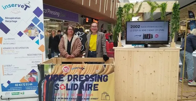 photo  elena gorgan, directrice d’inservet, et sabrina langbour, encadrante des salariés en insertion. samedi, à 16 h, les deux tonnes de vêtements avaient été dépassées.  &copy;  ouest-france 