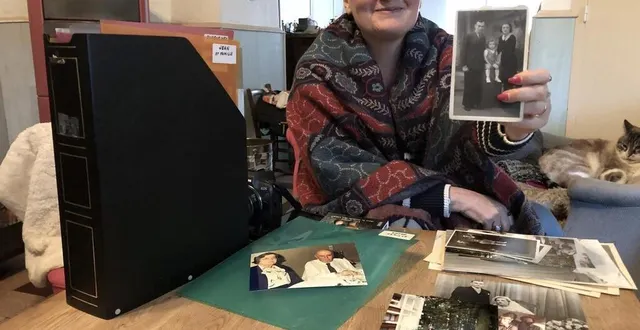 photo  sandrine weil avec la photo qui illustre la couverture de son roman familial : ses grands-parents et son père, jean, en février 1941.  &copy;  le maine libre 