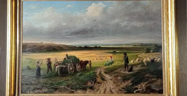 photo  le tableau « la moisson », d’ernst schalck, a retrouvé majestueusement sa place, à droite de la porte du musée charles-léandre, en mairie de domfront.  &copy;  ouest-france 
