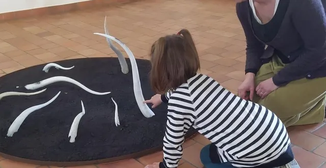 photo  valériane troisveaux fait découvrir une œuvre à une enfant lors d’une visite de la galerie.  &copy;  co 