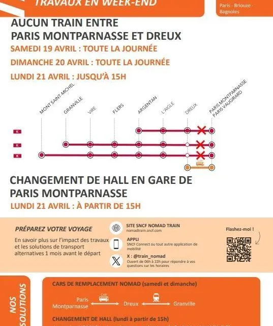 photo du samedi 19 au lundi 21 avril 2025, des travaux de remplacement d’aiguillages en gare de paris montparnasse vont se dérouler.  ©  sncf