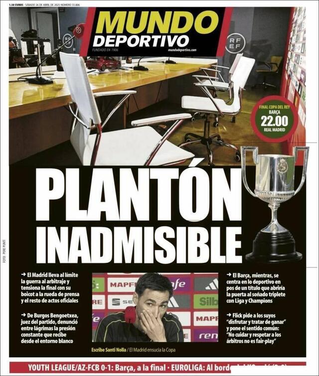 La Une de Mundo Deportivo ce samedi 26 avril. Mundo Deportivo photo la une de mundo deportivo ce samedi 26 avril. © mundo deportivo