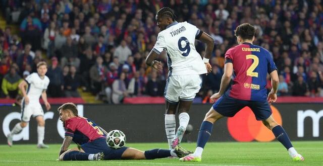 photo marcus thuram a ouvert le score d’une formidable talonnade pour l’inter milan contre le fc barcelone ce mercredi en ligue des champions. © david ramos / getty images via afp