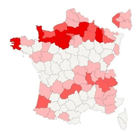 photo l’activité orageuse a été importante dans la partie nord, nord-ouest de la france ce samedi 3 mai 2025. a 17 h, 2 973 éclairs avaient été comptabilisés par keraunos en normandie.  ©  capture d’écran keraunos