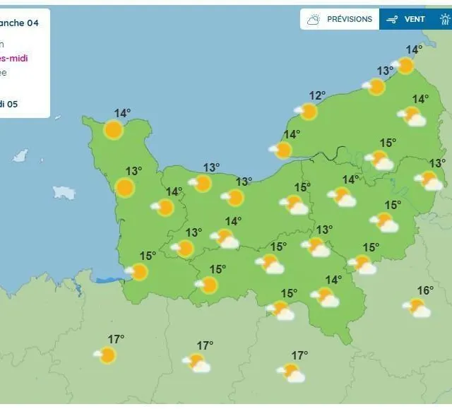 photo dimanche 4 mai 2025, soleil et températures printanières seront de retour en normandie.  ©  capture d’écran météo france