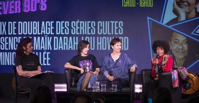 photo  charlotte blum, lou howard, dominique vallée et maïk darah à séries mania.  &copy;  marc vidal / seriesmania2025 