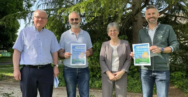 photo  les élus didier reveau, thierry renvoizé, michèle legesne et laurent demangelle se réjouissent de cette deuxième édition des escapades culturelles autour de la ferté-bernard.  &copy;  le maine libre 