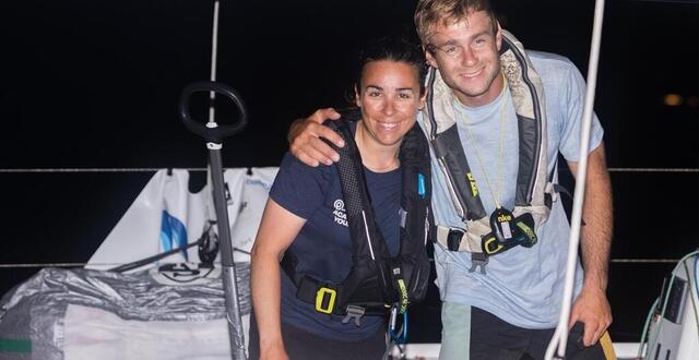 photo pauline courtois et alexis thomas ont d’abord raté la ligne d’arrivée de la transat paprec 2025, avant de se rattraper et de la franchir officiellement, ce vendredi 9 mai à saint-barthélemy. © vincent olivaud