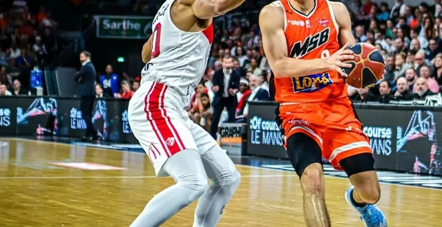 photo  léopold delaunay lors du match de betclic élite contre bourg-en-bresse, le 29 avril 2025, à antarès.  &copy;  le maine libre - yvon loué 