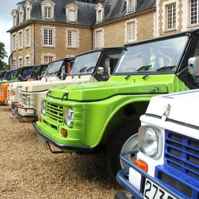 photo une vingtaine de citroën méhari de différentes couleurs alignées dans le parc du château de juigné-sur-sarthe.  ©  ouest-france