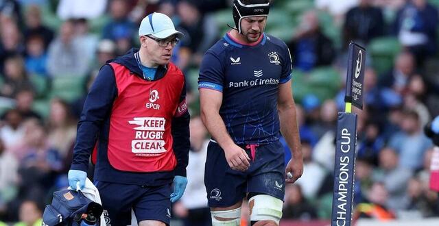 photo caelan doris du leinster a quitté le terrain après sa blessure à l’épaule lors du match de demi-finale de l’investec champions cup entre le leinster rugby et les northampton saints à l’aviva stadium le 3 mai 2025 à dublin, irlande. © getty images via afp