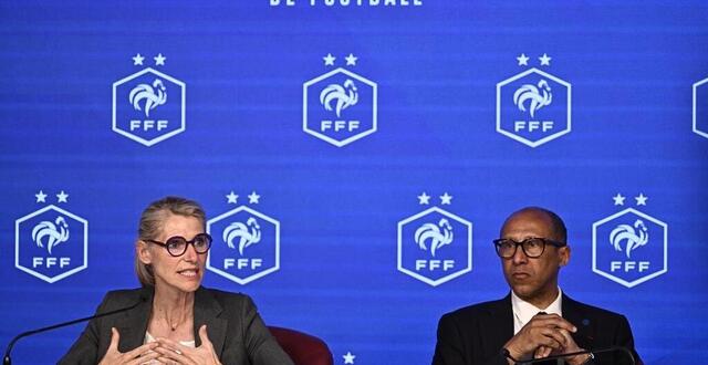 photo la ministre des sports, marie barsacq, aux côtés de philippe diallo, le président de la fff. © julien de rosa / afp