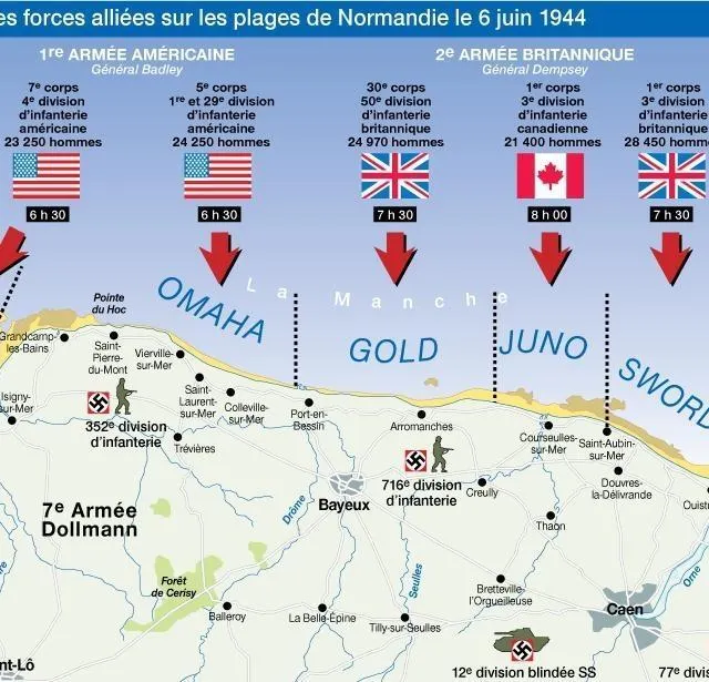 photo les différents secteurs du débarquement allié en normandie, le 6 juin 1944.  ©  service infographie ouest-france
