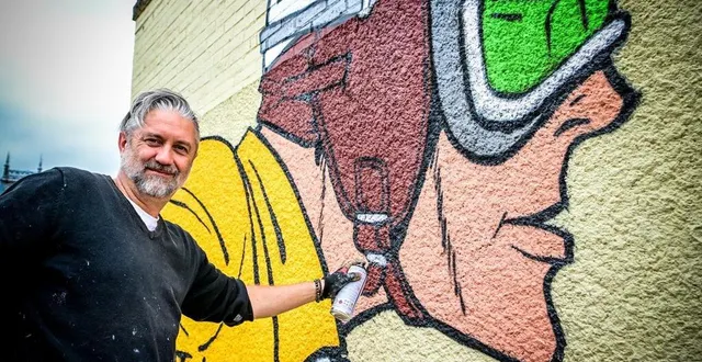 photo  l’artiste wen2 réalise actuellement sa quatrième fresque dans la ville du mans.  &copy;  photo : le maine libre - yvon loue 